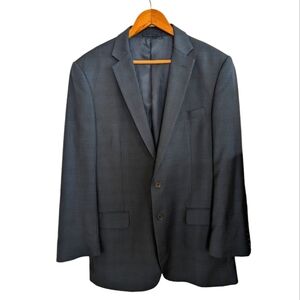 Bertolini Dark Navy Plaid 2 Button Vented Back Wool & Silk Blend Sport Coat 44R